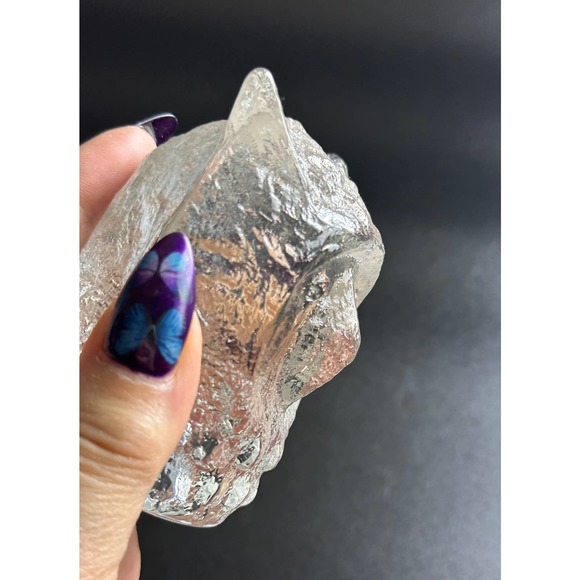 Vintage Pukeberg Sweden Textured Art Glass Owl Crystal Paperweight Figurine - Picture 9 of 13